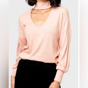 Cut Out Mock Neck Blouson Sweater